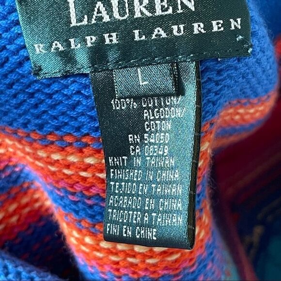 Lauren by Ralph Lauren Bright Colored Cotton Striped Sweater - Large - Picture 6 of 10